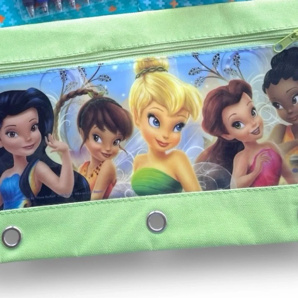 Disney 3 Ring Binder Pencil Pouch Set CARS FAIRIES + Box of Pens